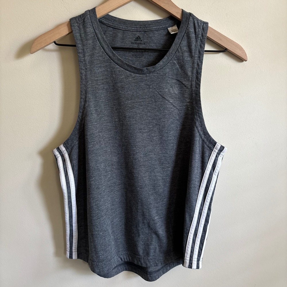 Adidas Primegreen Aeroready Tank Top Gray 3-Stripe Muscle Tee GN1537 Womens S